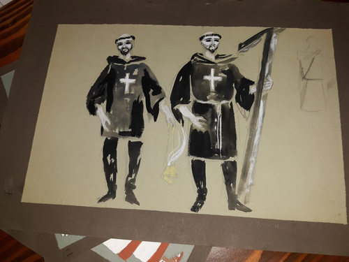 Vintage Costume Design Watercolor Painting Illustrations Theater Montezuma - Picture 7 of 10