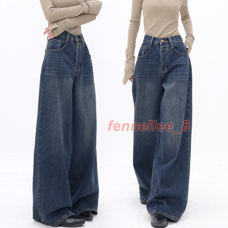 Vintage Style Women Flare Wide Leg Jeans Baggy Denim Pants