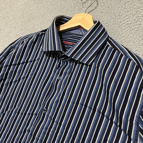 Report Collection Dress Shirt Men X Blue Striped Long Sleeve Button Up - Picture 1 of 12