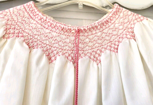 Vintage Hand Made By Grandma Pink Smocked Peasant Pheasant Girls Blouse Top - Picture 5 of 10