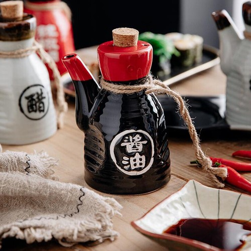 200ml Öl Japanische Keramik Sojasaucen Spender Essig Flasche Weiß Porzellan - Bild 9 von 15