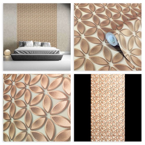 Modern Bronze Metallic Petal Pattern Wallpaper - Picture 2 of 8
