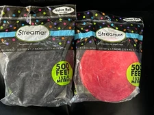 Lot Of 2 Amscan Streamers. Black And Red 500ft Value Rolls New