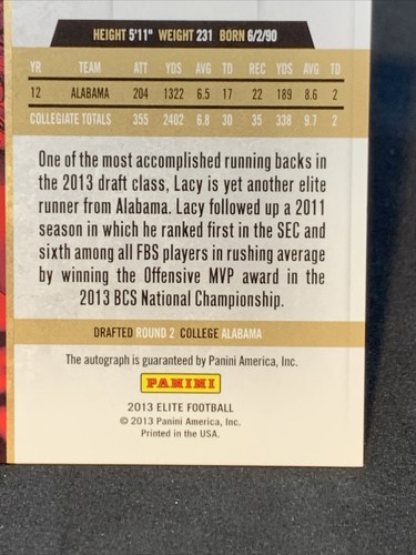 EDDIE LACY SP RC AUTO #/299 ~ 2013 PANINI ELITE “TOTC” ROOKIE SIGNATURE ALABAMA - Picture 10 of 12