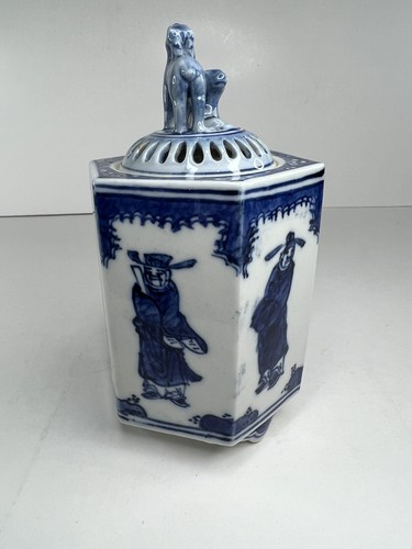Chinese Blue and White Porcelain Incense Burner Ashtray Ash Catcher Hexagon - Picture 3 of 12