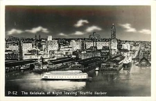 Postcard RPPC 1940s Washington Seattle Kalkala at Night P-52 24-5222