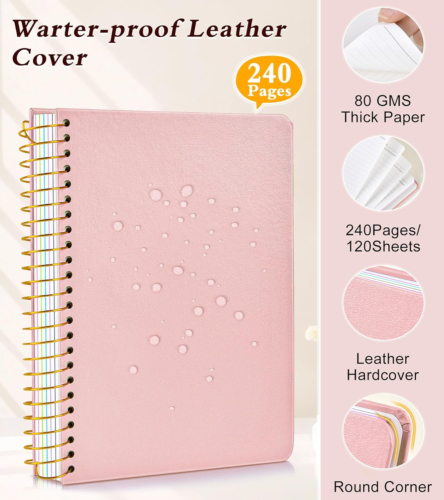 5 Subject Notebook College Ruled, Hardcover Spiral Notebook with Removable Pocke - Picture 5 of 8