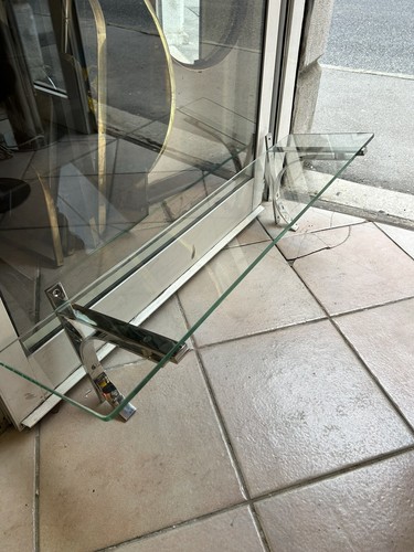 LARGE SHELF 70s CRYSTAL BRACKETS CHROME STEEL ITALIAN DESIGN OLD SHELF - Picture 2 of 16