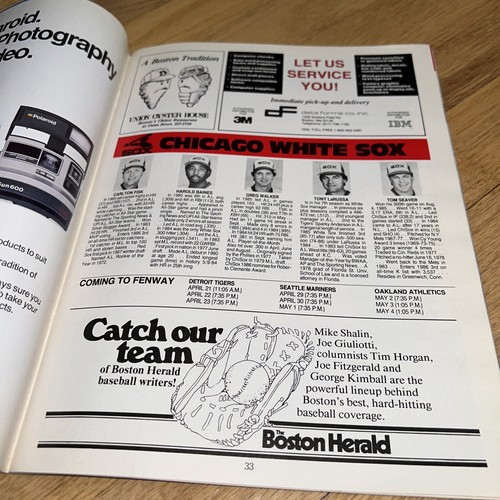 1986 BOSTON RED SOX MAGAZINE - PROGRAM w/ Press Packet vs CHICAGO WHITE SOX - Foto 12 di 19