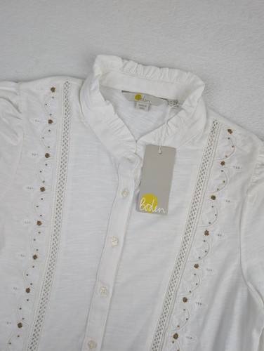 Boden Lace Inset Embroidered Jersey Blouse Womens US6 UK 10 White T1133 NWT - Picture 2 of 10