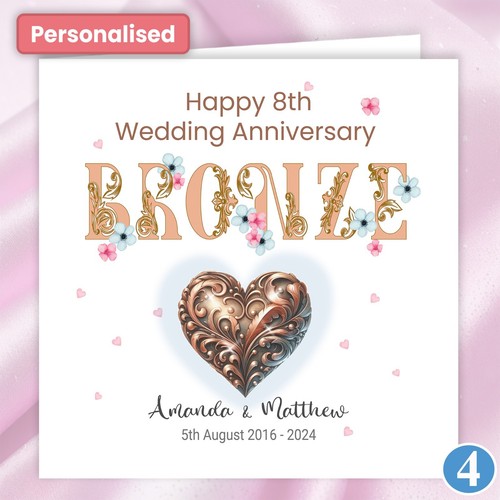 Personalised 8th Bronze Wedding Anniversary Card Happy Husband Wife Couple Love* - Picture 5 of 10