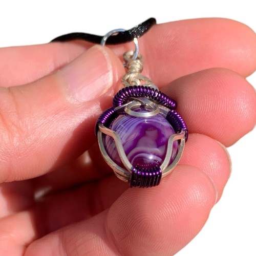 Joyería colgante de ágata de encaje loco púrpura envuelto en alambre de plata de ley 925 - Imagen 7 de 10