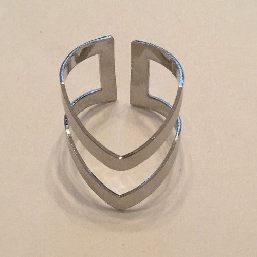 Anillo ajustable Chevron doble nudillo único de tendencia enchapado en plata u oro - Imagen 3 de 4