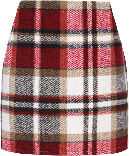 Womens High Waist Plaid Skirt Bodycon Pencil Wool Mini Skirts - Picture 9 of 12