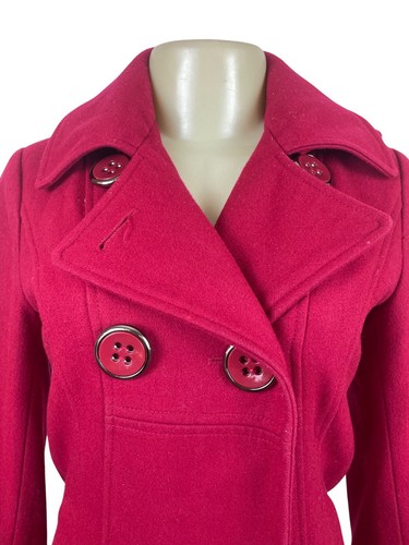 Guess Jeans Womens Red Hooded Peacoat Jacket With Button Accents & Pockets Sz XS - Picture 5 of 10