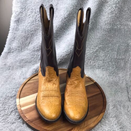 Nocona Cowboy Boots Womens 7B Brown Two Tone Leather Embroidered - Picture 3 of 14