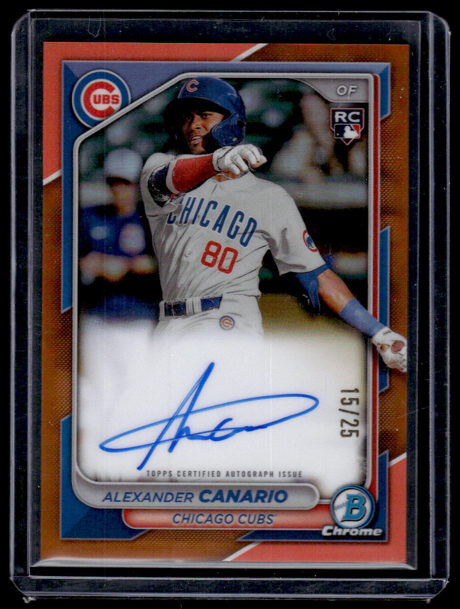 2024 Bowman Chrome Alexander Canario CRA-AC Rookie Auto Orange Refractor /25