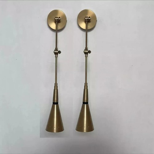 Mid Century Set of 2 Wall Sconce Light Fixture Raw Brass Wall Lamp Bedroom Light - Picture 2 of 10