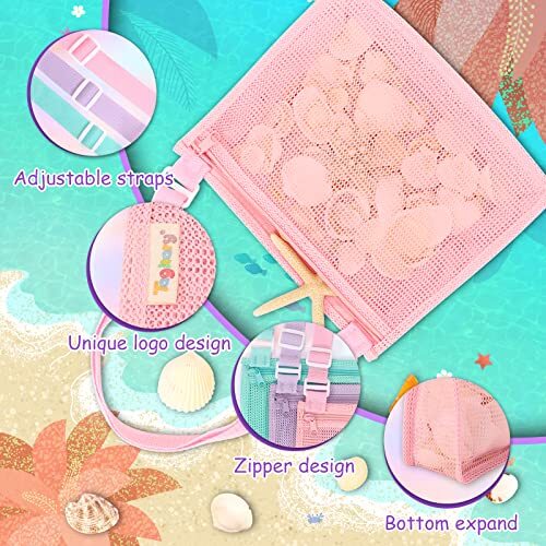 Beach Toys Mesh Beach Bag Sand Toy Seashell Bag For Holding Shells Pool Bag With - Picture 3 of 7