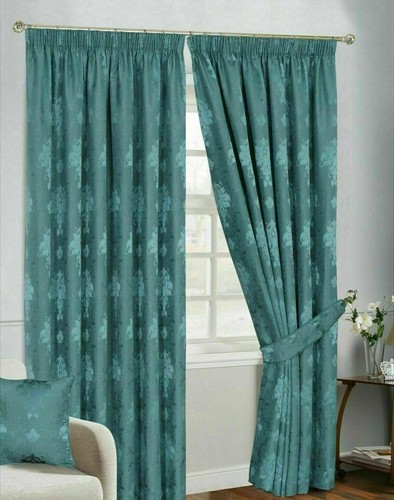 Luxury Fully Lined Pencil Pleat Curtains Pair Jacquard Tiebacks & Cushion Cover* - Picture 36 of 57