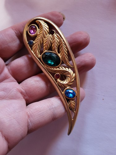 Spilla vintage multicolore frutta macedonia swoosh vortice strass astratta oro - Foto 5 di 7