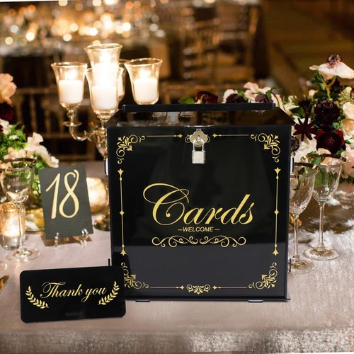 Acrylic Wedding Card Box with Lock Black Gift Card Box for Wedding Reception ... - Picture 3 of 7