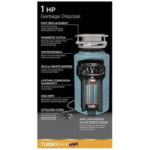 Glacier Bay TURBOGrind Max 1 hp. Cont. Feed Garbage Disposal w/ Power Cord - Picture 4 of 5