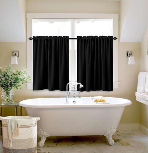 30 Inch Long Curtains for Small Windowsout Thermal Insulating 34x30 Black - Bild 2 von 7