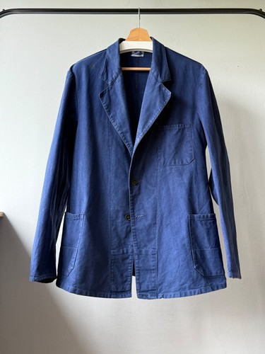 Vintage Sanfor Indigo Blue Denim Canvas Utility French Workwear Chore Jacket - Picture 5 of 17