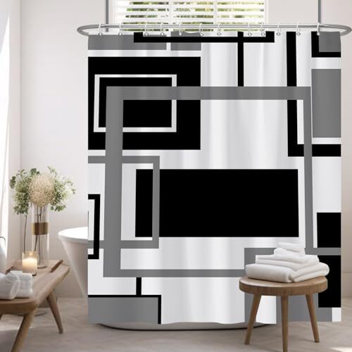72x72 Inch Modern Geometric Shower Curtain Black and Grey Abstract Geometric - Picture 2 of 7