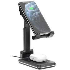 DUAL 10W WIRELESS CHARGER FAST FOLDABLE STAND 2-COILS CHARGING PAD for PHONES