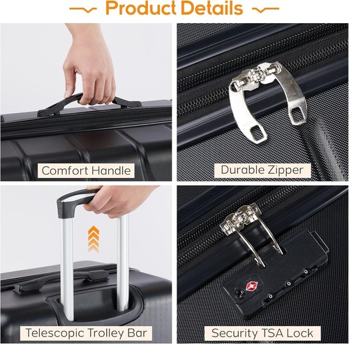 TSA Lock Suitcase Hard Shell Rolling Expandable Lightweight Carry-On Luggage - Picture 9 of 25