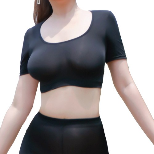 Women's Ice Silk Mesh Sheer Crop Top T Shirt Blouse Tee Sexy Lingerie,Nightwear - Picture 30 of 36