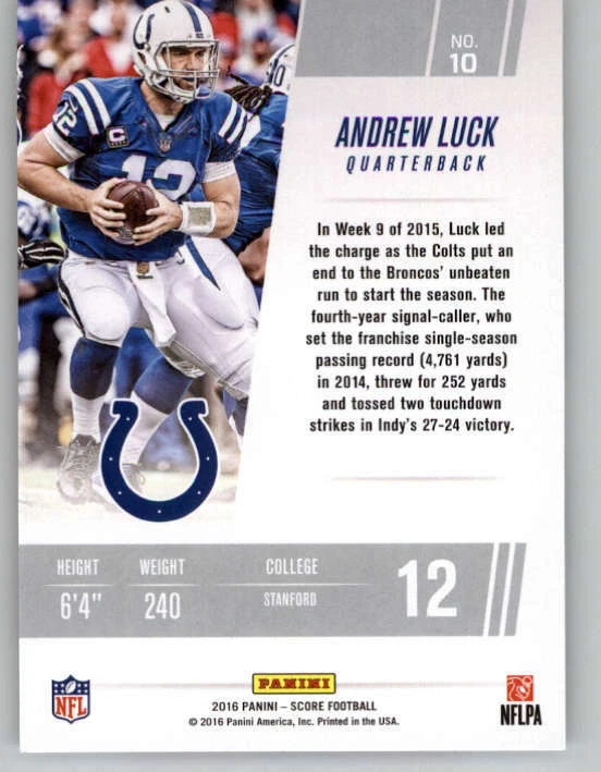 2016 Score Franchise Red #10 Andrew Luck (ref 149879) - Image 2 of 2