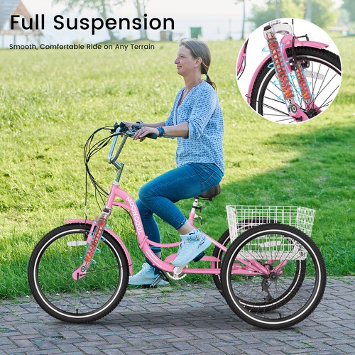 MOONCOOL Foldable Adult Tricycle 24" Adult 3-Wheel Trikes Folding Bike 7-Speed - Picture 51 of 76