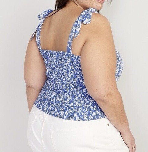 Old Navy Blue Floral Tie Sleeve Crop Top Damen Gr. XXL gesmokt feminin schick - Bild 5 von 22