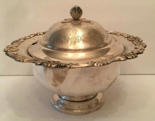 Antike Sheffield Reproduktion Versilbert Rund bedeckt Gelee Marmelade Zuckerdose  - Bild 1 von 11