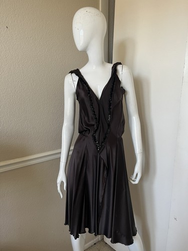 DAVID SZETO NWT! VINTAGE! 2006 Dark Brown Silk Sleeveless Sequin Dress FR 38 NEW