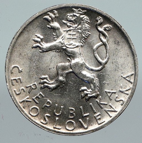 1947 CZECH REPUBLIC Woman & Lion OLD VINTAGE Silver 50 Korun Coin i91376 - Picture 2 of 3