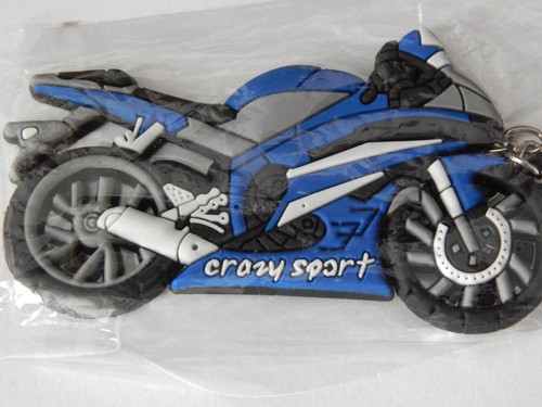 CRAZY SPORT BLUE MOTORCYCLE SPORT BIKE RUBBER KEYCHAIN 4" X 2" NEW - Picture 2 of 7