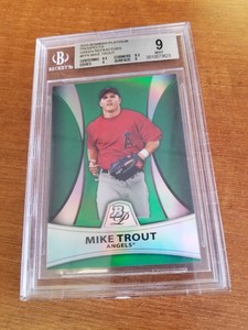 MIKE-TROUT-2010-BOWMAN-PLATINUM-PROSPECTS-ANGELS-ROOKIE-GREEN-REFRACTOR-BGS-9