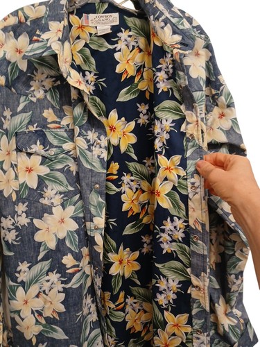 Cowboy Gang Hemd Herren 2XL Blau Perlen Druckknopf Hawaii Blumen PLUMERIA Western Boho - Bild 3 von 16