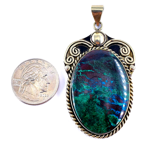 Vintage Sterling Silver Chrysocolla Malachite Southwestern Pendant Artisan Blue - Picture 8 of 12