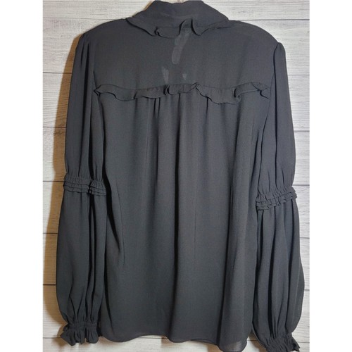 MAX STUDIO Womens Blouse Size S Shirt Black Tie Neck Long Sleeve Ruffled Detail  - Picture 6 of 10