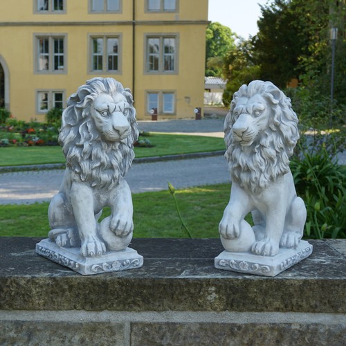 Löwen mit Kugel links Steinfigur H.47 cm Grau 21 kg Weißbeton frostsicher - Bild 8 von 12