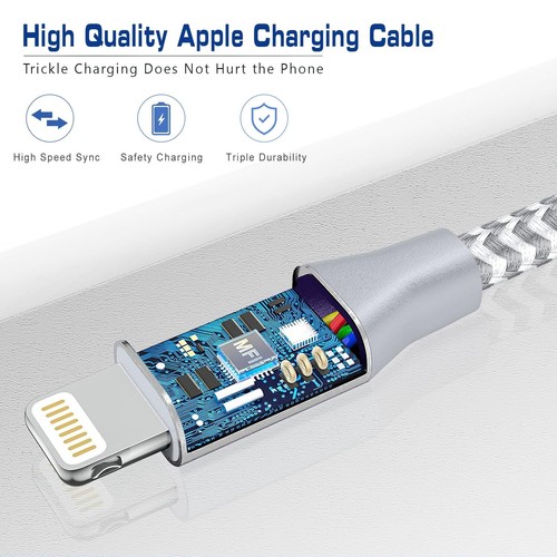 Apple MFi Certified Short iPhone Charger USB A to Lightning Cord Nylon 1ft 2Pack - Picture 7 of 7