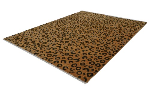 Handmade 8x10 ft Orange Leopard Print Contemporary Rug | Customizable Carpet - Picture 5 of 9