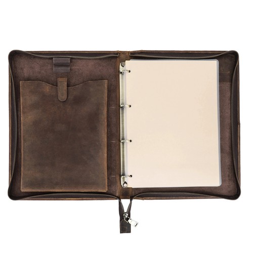 Luxury Retro A4 Cowhide Business Leather Portfolio with 4 Ring Binder Sketchbook - Picture 10 of 13