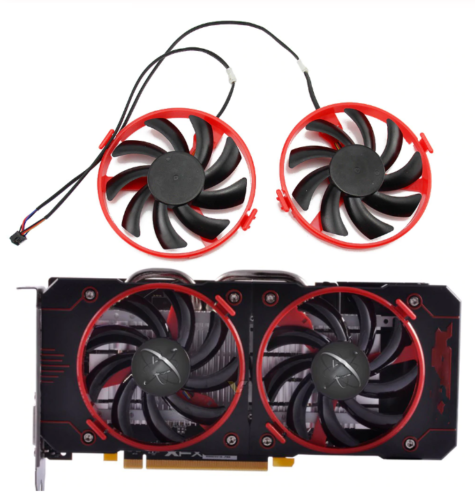 Pair Fans Red Cooling Fans For XFX Radeon RX 460 FDC10U12S9-C Replace - Picture 1 of 12