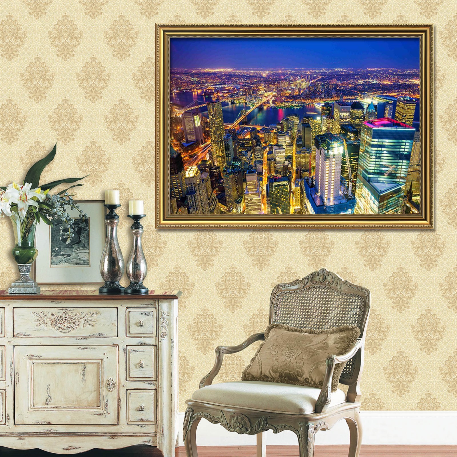 3D Night Shot City 48 Oprawiony plakat Home Decor Print Painting Art AJ Tania popularność